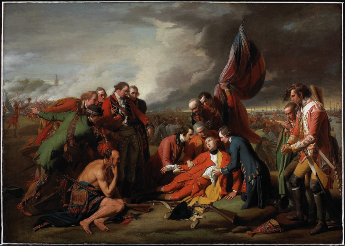 A group of soldiers gathers around a wounded comrade, displaying expressions of concern amidst a dramatic, cloudy battle backdrop.