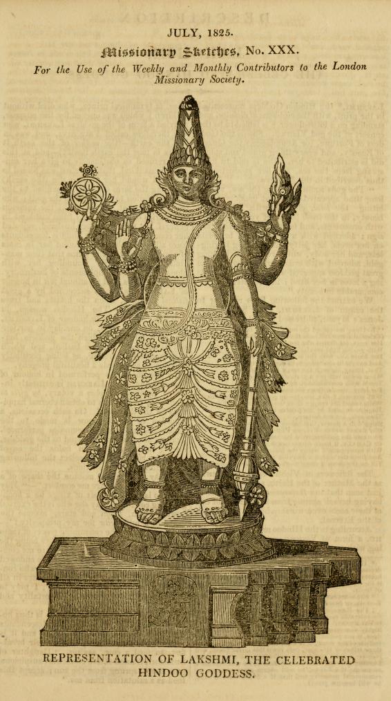 Illustration of Lakshmi, the revered Hindu goddess, adorned with intricate details and standing on a decorative pedestal.