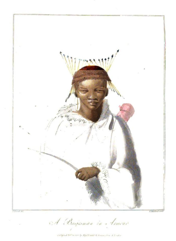 An individual dressed in traditional attire, holding a curved staff and adorned with ornamental headgear and a cape.