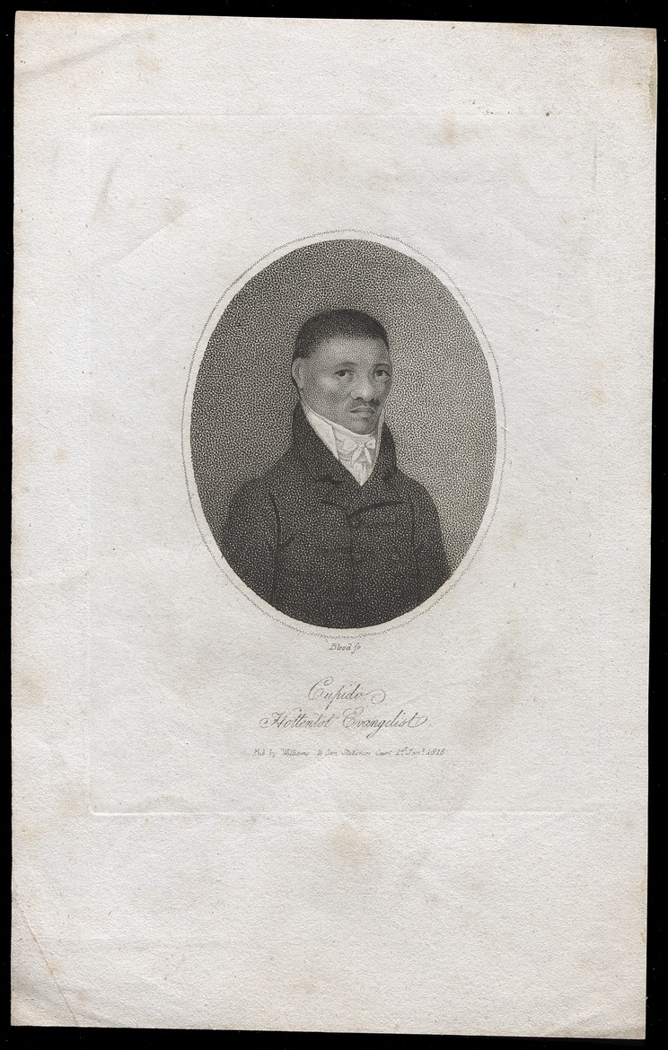 An engraved portrait of a man in a coat and tie, framed in an oval, with the inscription Cyphers, Assistant Evangelist, dated 1818.