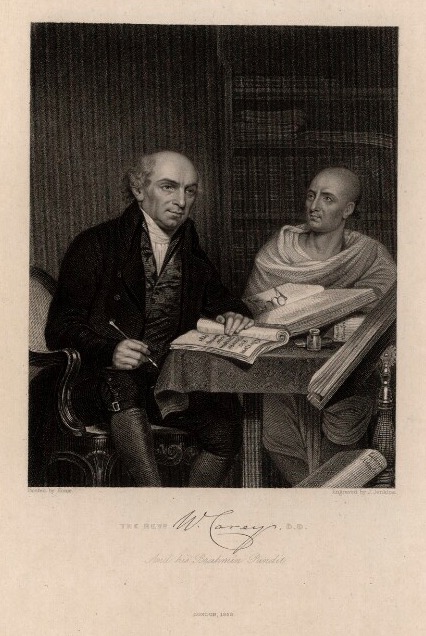 Two gentlemen seated at a table, engaged in discussion, surrounded by books and writing tools, indicating a scholarly atmosphere.