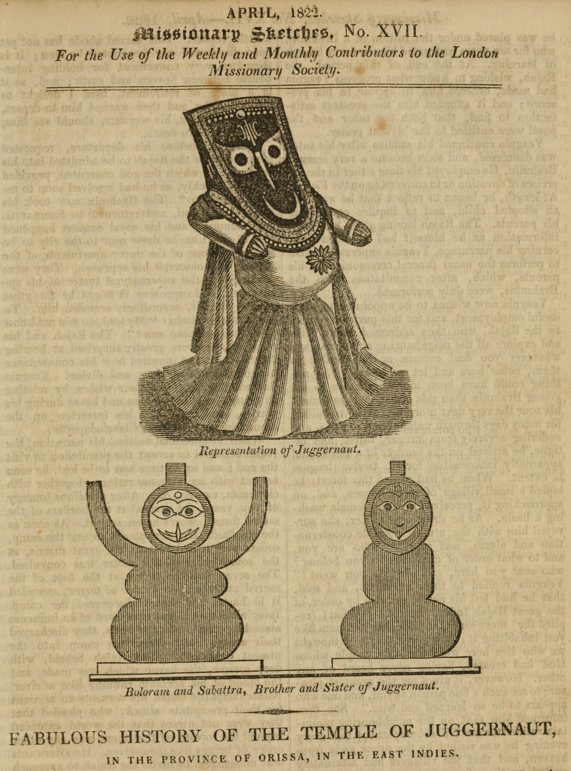 An illustration features the figure of Juggernaut and his siblings, Boloram and Subattra, with text about the temple's history.