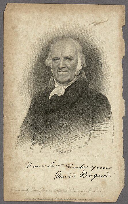 A vintage portrait featuring a man in a dark coat with a white cravat, set against a softly shaded background with an inscription below.