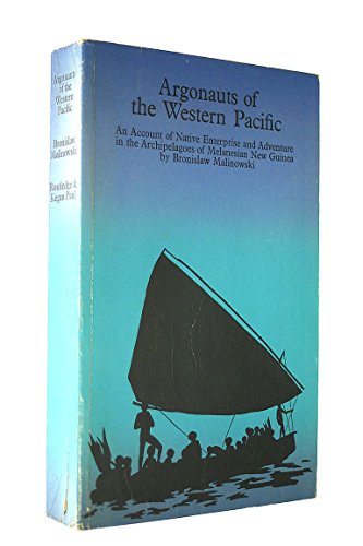 Cover of Argonauts of the Western Pacific by Bronislaw Malinowski, featuring a silhouette of a canoe and tropical scenery.